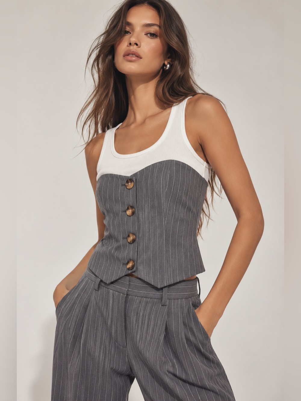 Torn by Ronny Kobo Marina Pinstripe Corset Tank Top NWT Size L